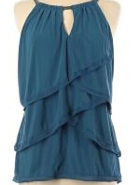 White House Black Market Teal Layered Halter Tank Top size Small